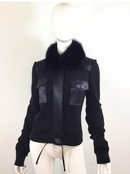 Valentino Jackets & Blazers - Valentino Knit Trim Sweater With Fur Collar